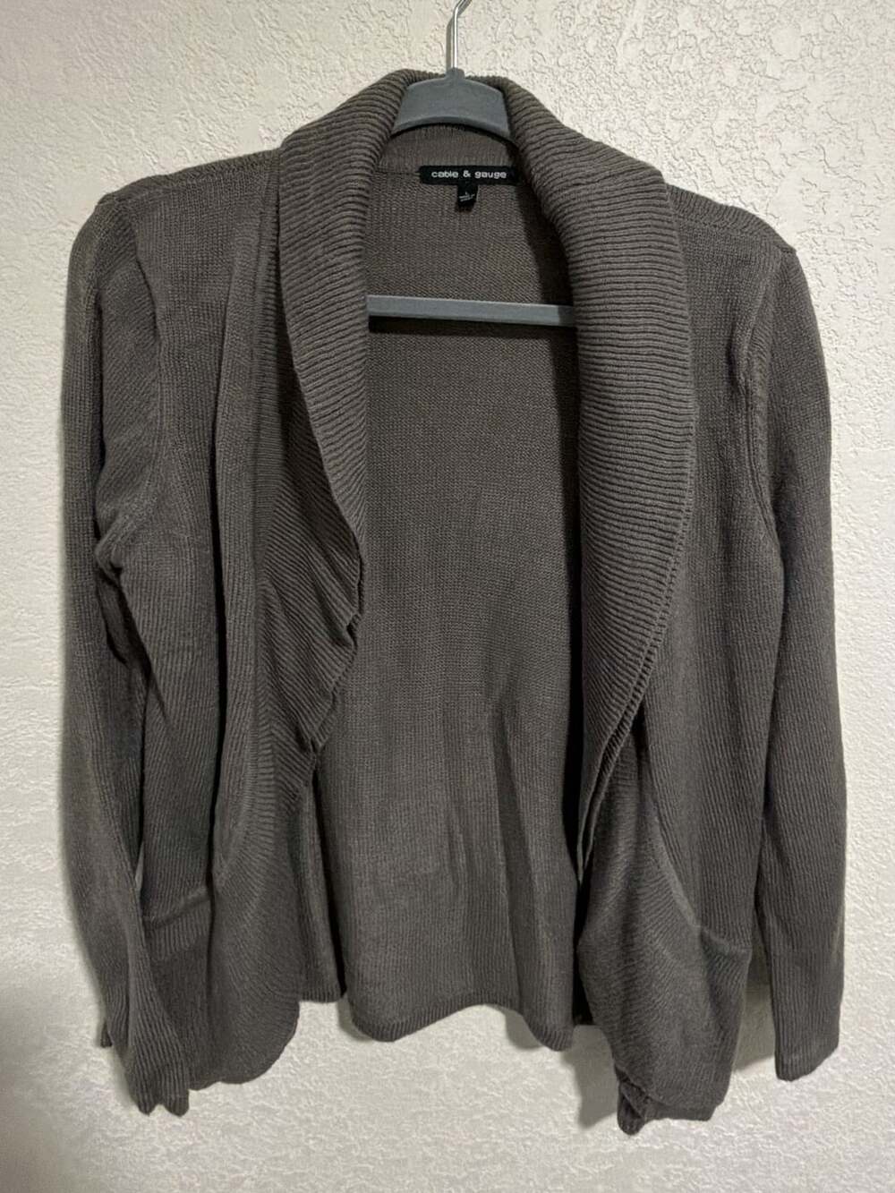 Cable & Gauge Open Front Cardigan Size L Gray Ribbed